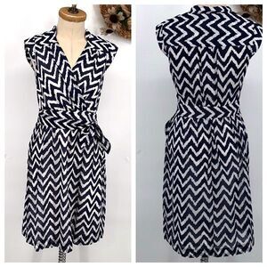 Bergdorf Goodman Milly Wrap MIDI‎ Dress Cotton Cap Sleeve Navy White 6